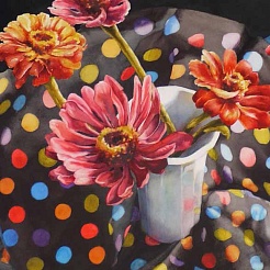 Image of Zinnias and Dots by Kathrine Lemke Waste