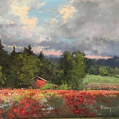 Image of Morning in the Dahlias by Romona Youngquist