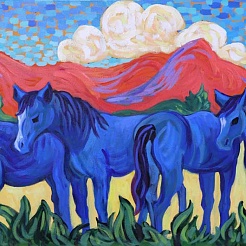 Image of Western Blue Horses by Claudia Hartley