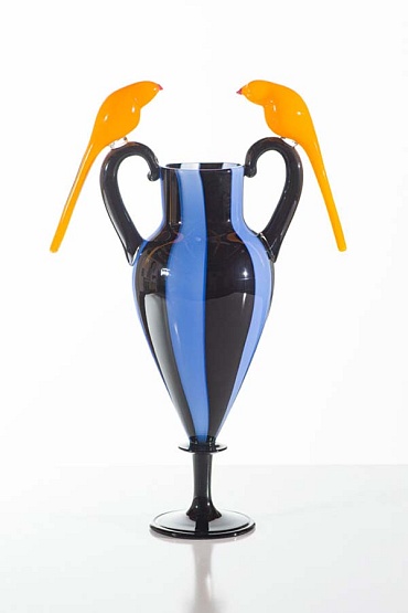 Image of Blue & Black Vase (with birds) by David Levi